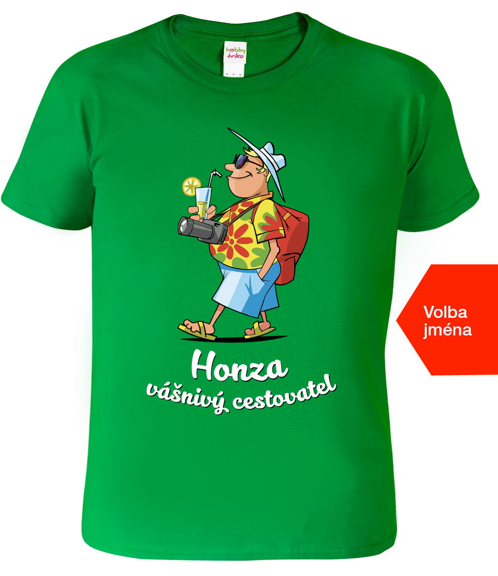 Pánské cestovatelské tričko - Vášnivý cestovatel Velikost: XL, Barva: Středně zelená (16)