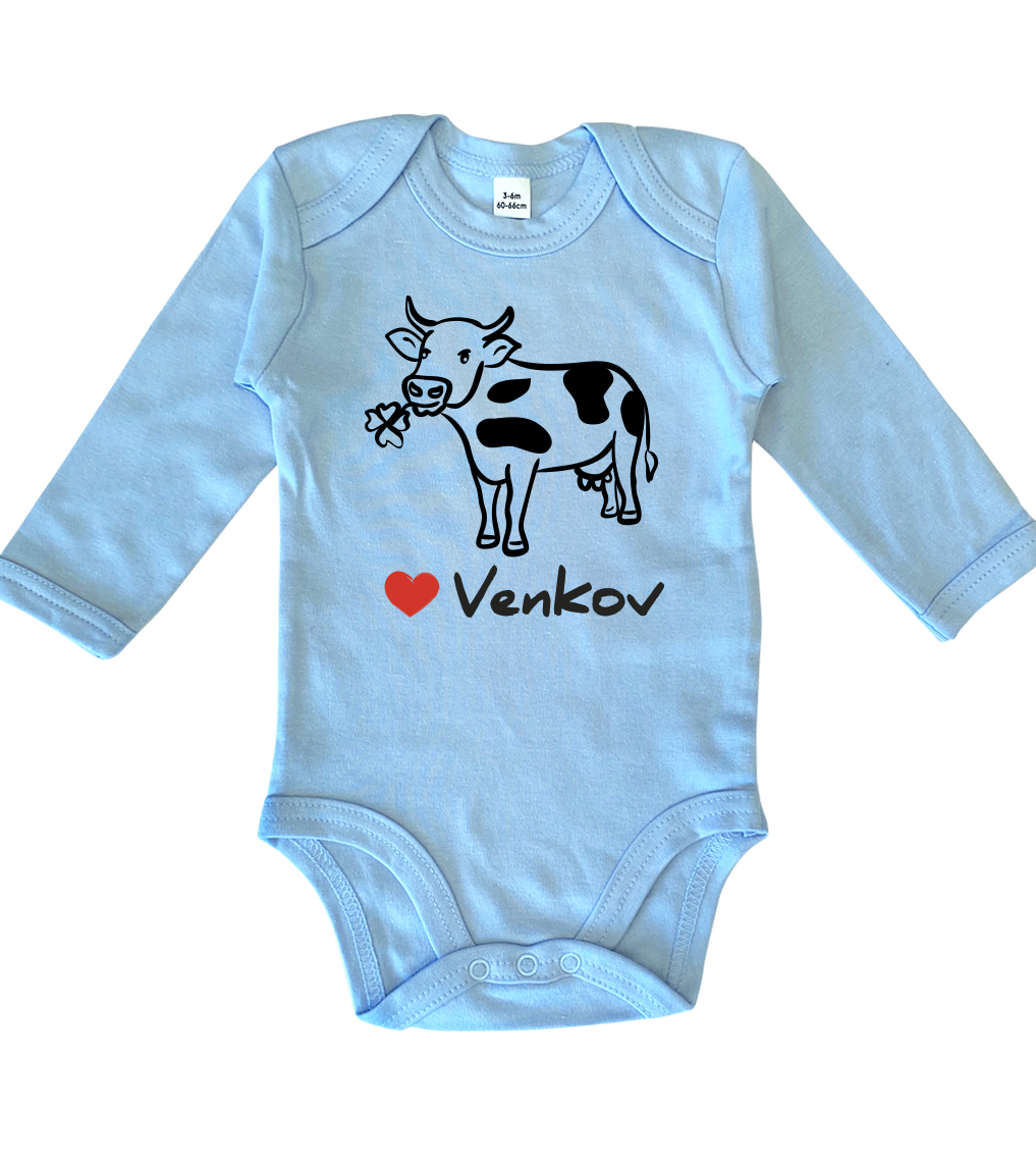 Body dětské - Kráva Velikost: 6-12 m, Barva: Bledě modrá, Délka rukávu: Dlouhý rukáv