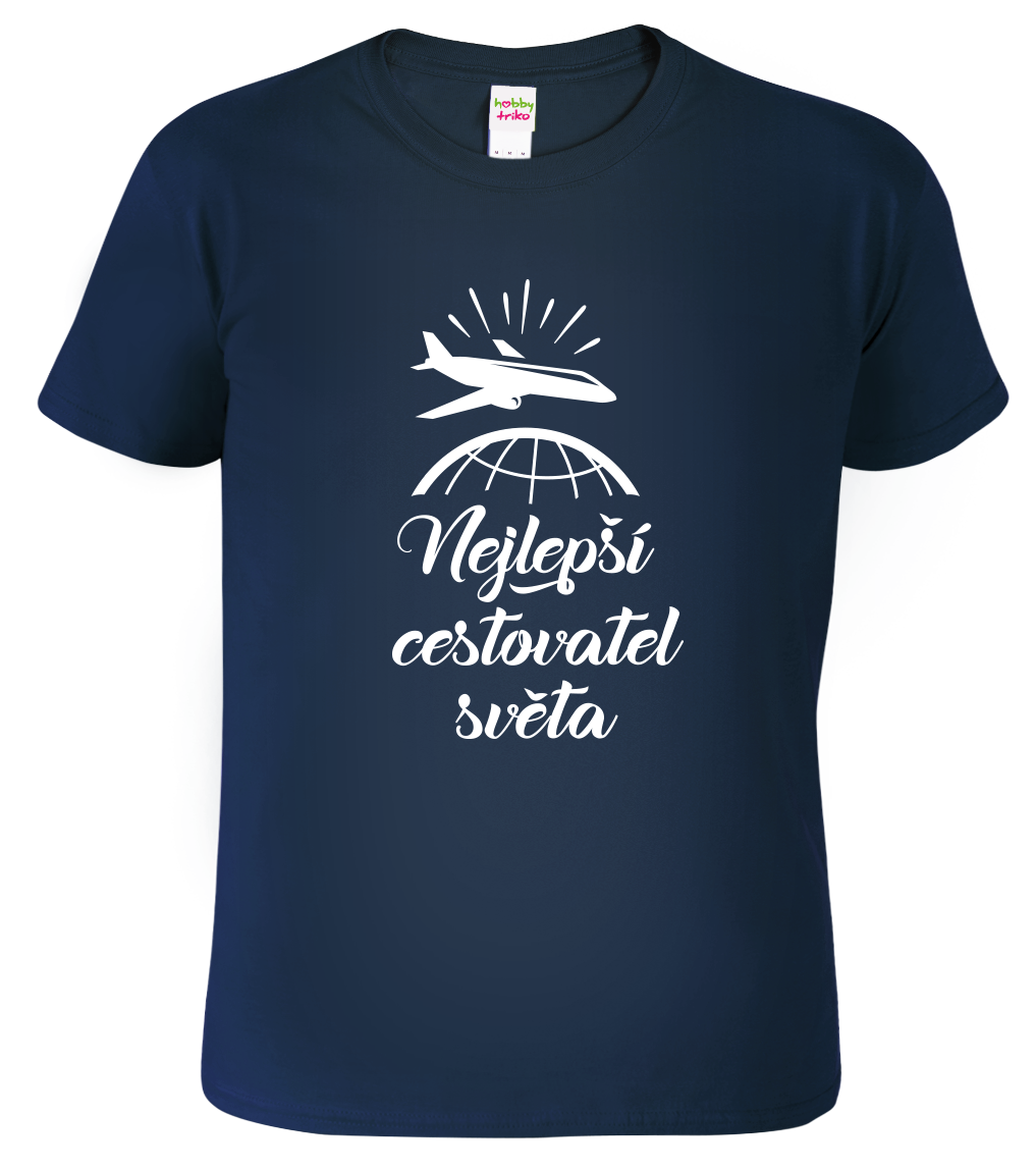 Pánské cestovatelské tričko - Nejlepší cestovatel světa Velikost: 2XL, Barva: Námořní modrá (02)