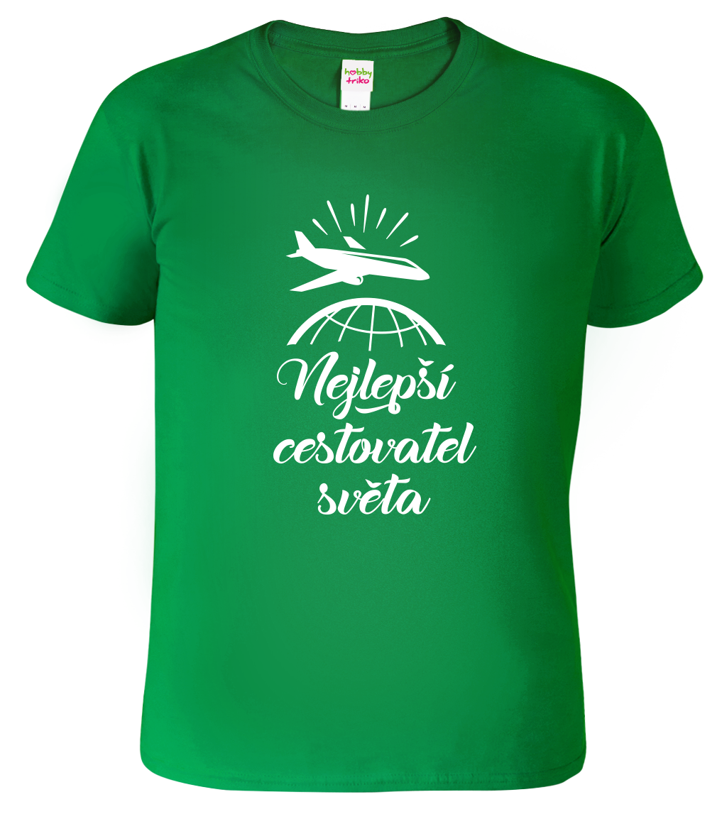 Pánské cestovatelské tričko - Nejlepší cestovatel světa Velikost: 2XL, Barva: Středně zelená (16)