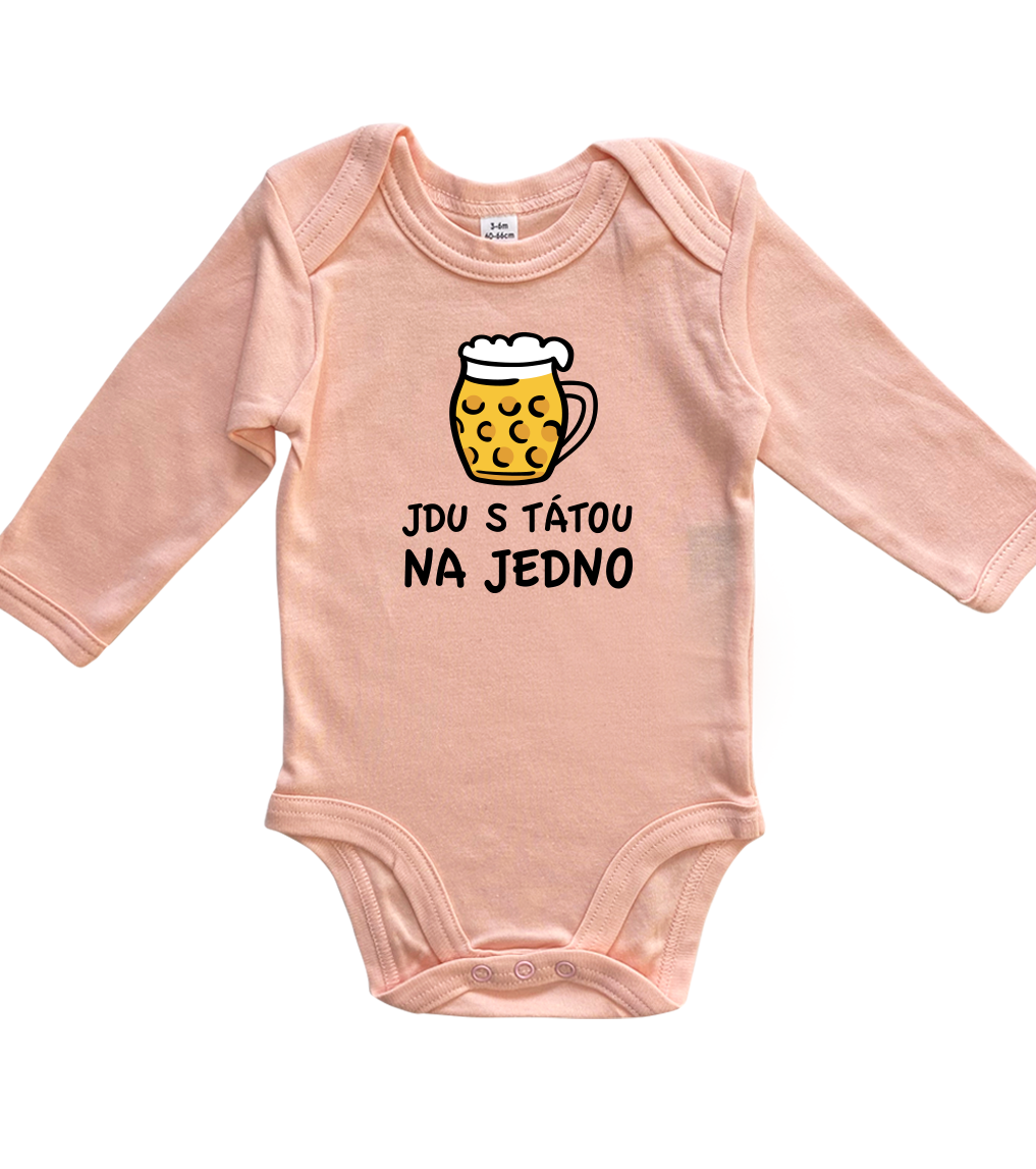 Vtipné body pro miminko - Jdu s tátou na jedno Velikost: 6-12 m, Barva: Světle růžová, Délka rukávu: Dlouhý rukáv