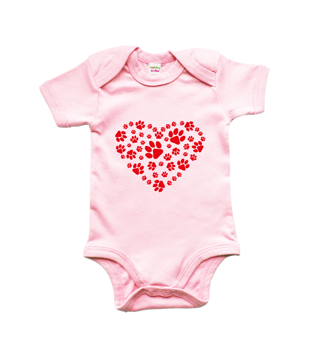 Body dětské - Srdce - psí ťapky Barva: Světle růžová (Powder Pink), velikost: 3-6 m