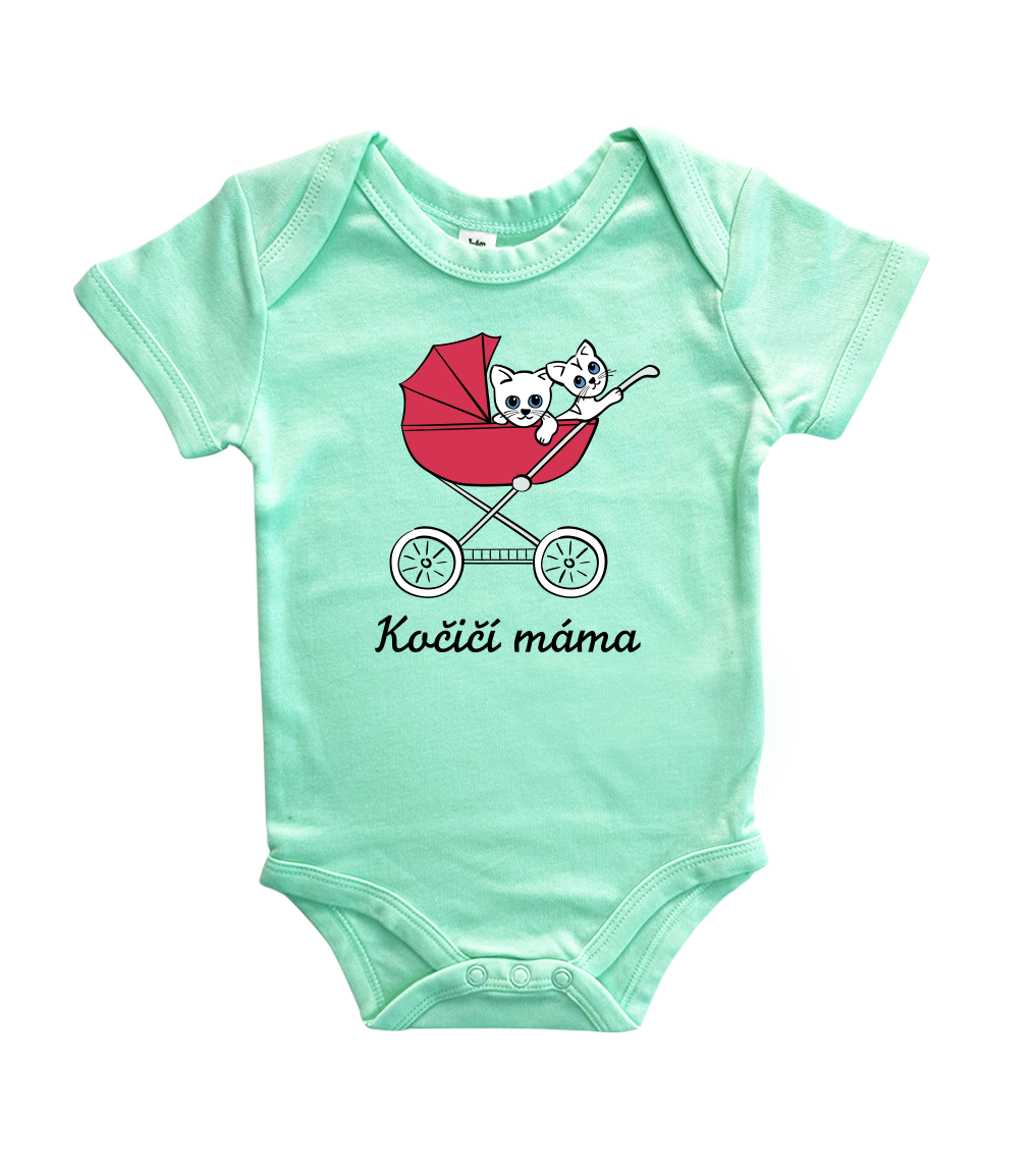 Body dětské - Kočičí kočárek Velikost: 6-12 m, Barva: Mátová, Délka rukávu: Krátký rukáv