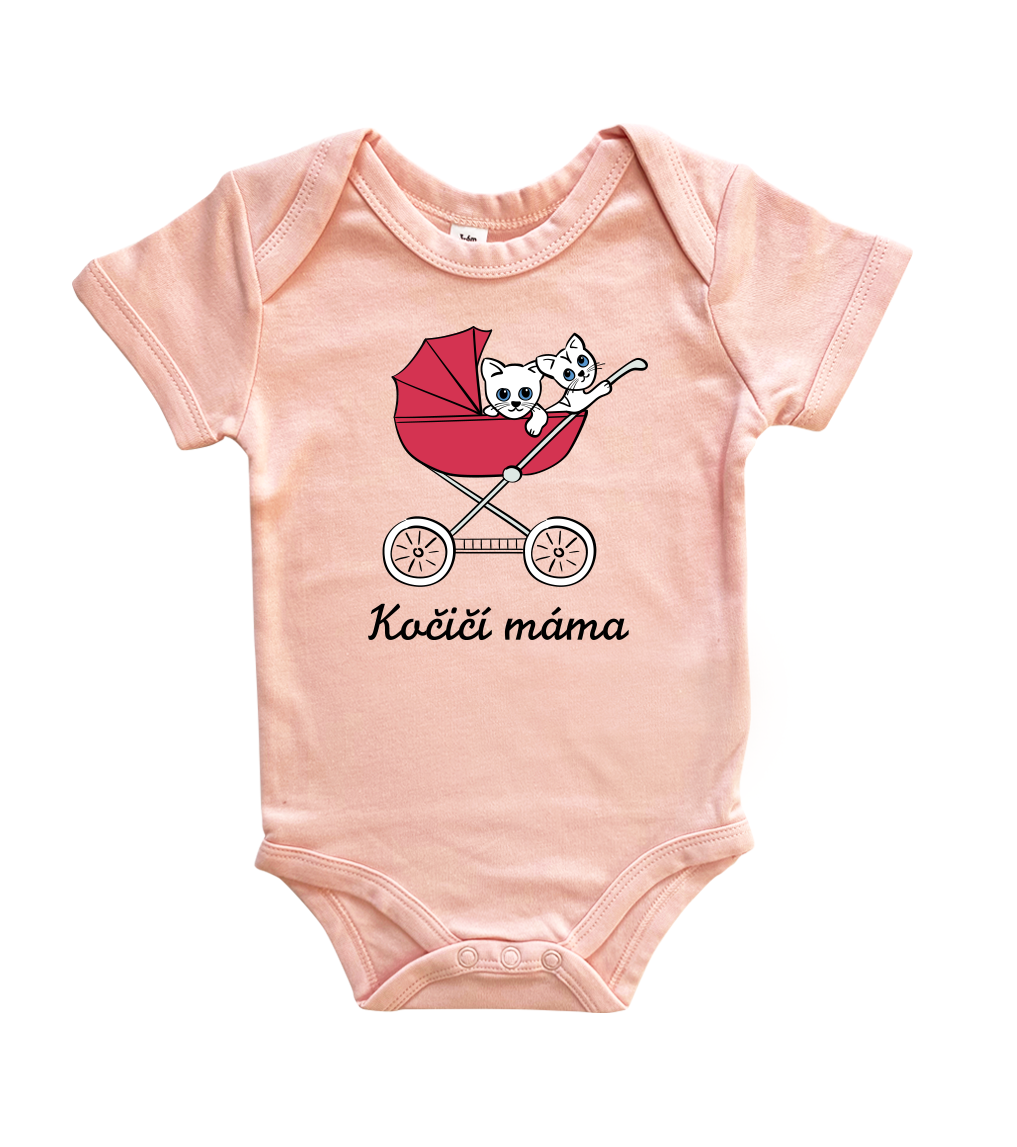 Body dětské - Kočičí kočárek Velikost: 6-12 m, Barva: Světle růžová, Délka rukávu: Krátký rukáv