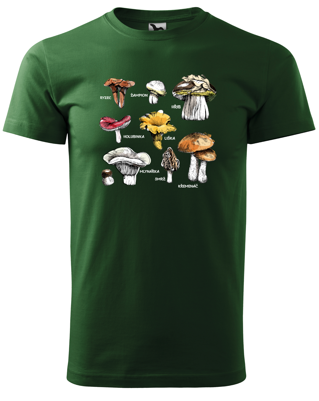 Tričko s houbami - Hřib, Křemenáč a další Velikost: 3XL, Barva: Lahvově zelená (06)