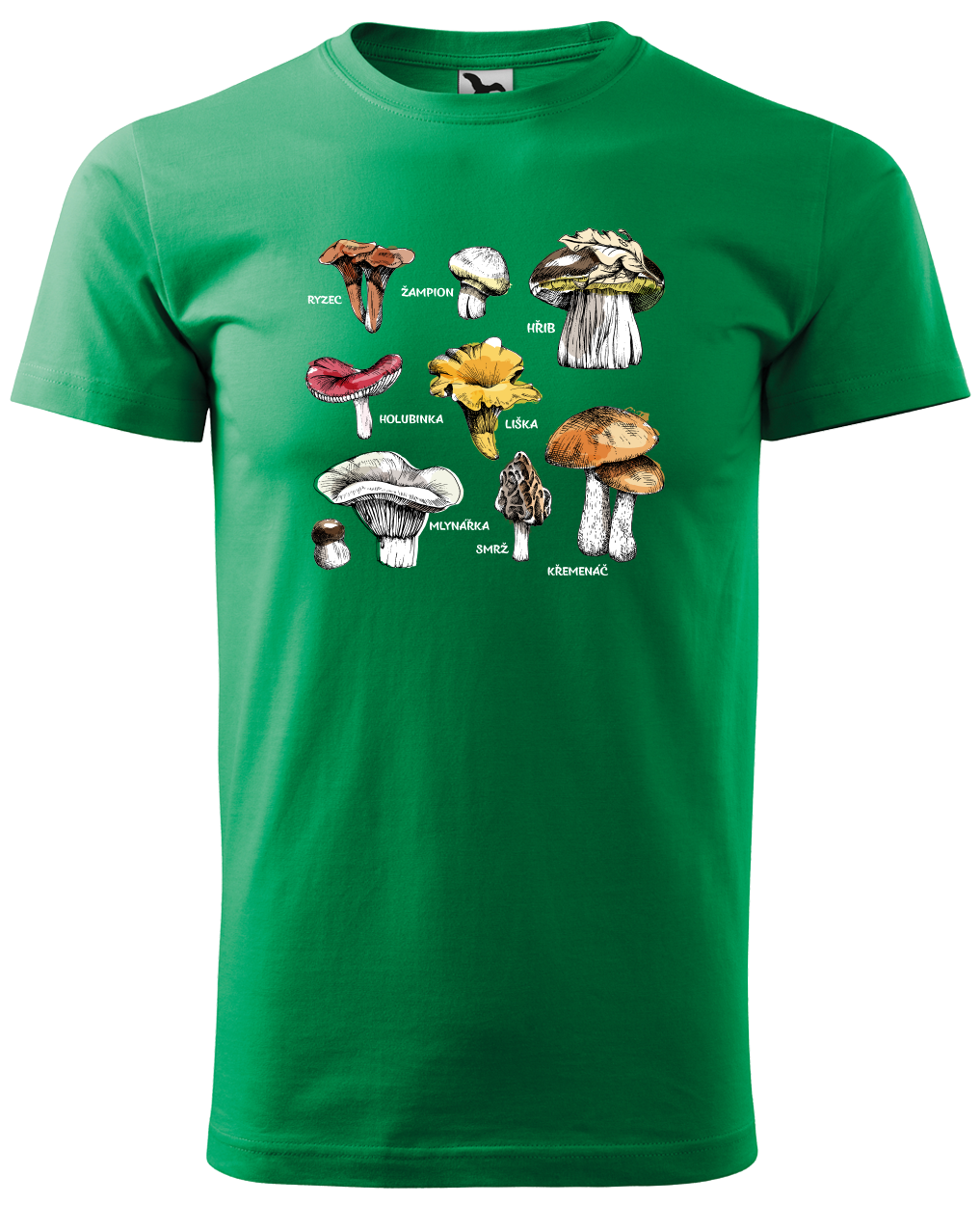 Tričko s houbami - Hřib, Křemenáč a další Velikost: L, Barva: Středně zelená (16)