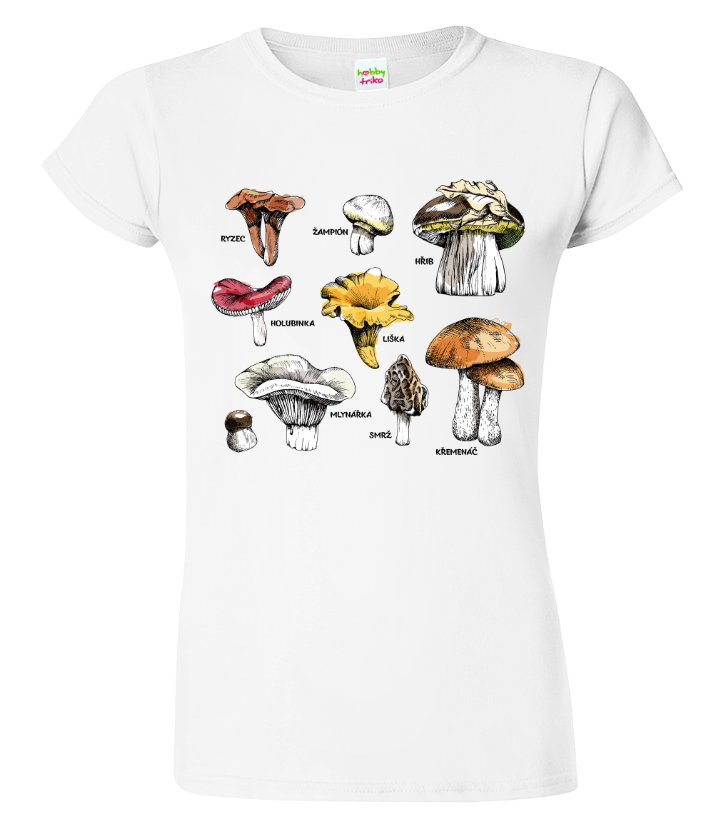 Tričko s houbami - Hřib, Křemenáč a další Velikost: 2XL, Barva: Bílá