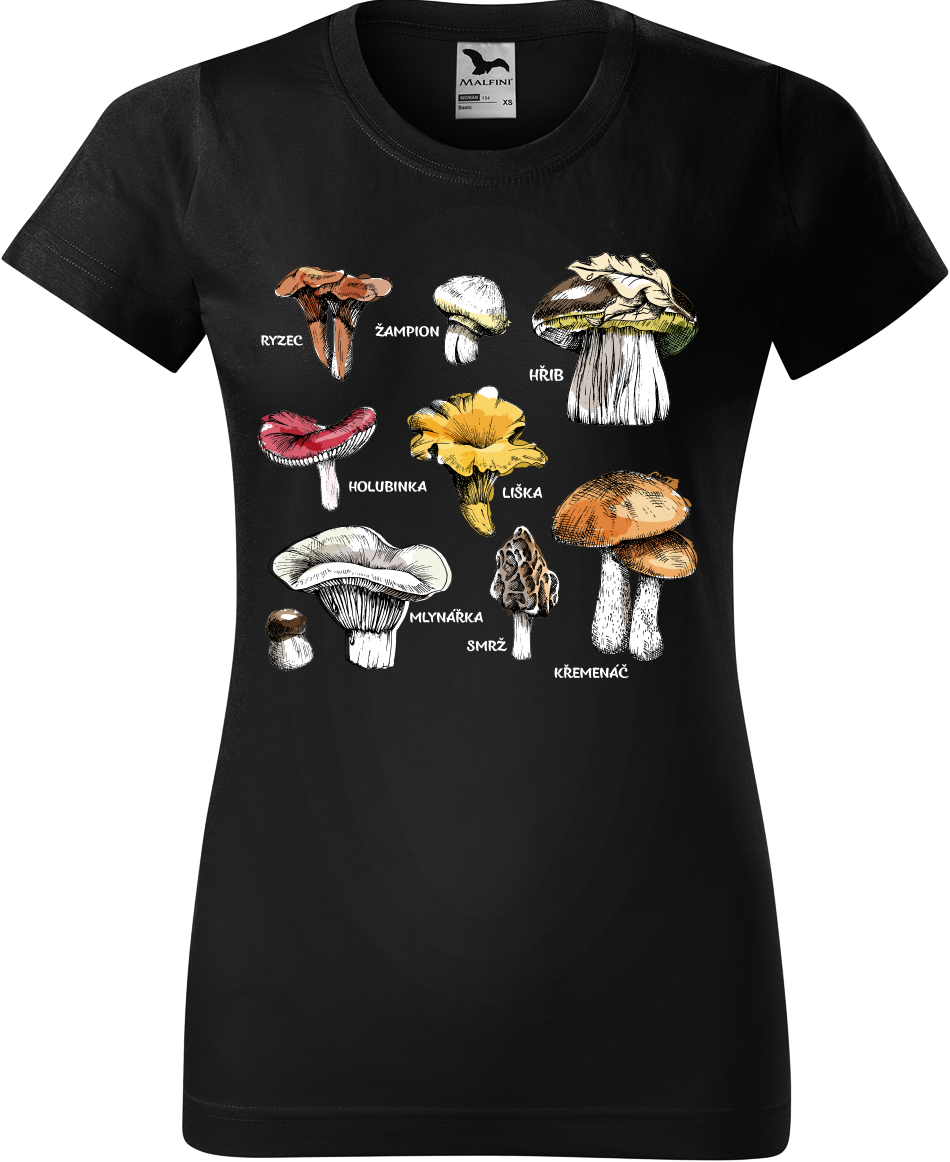Tričko s houbami - Hřib, Křemenáč a další Velikost: 3XL, Barva: Černá (01)
