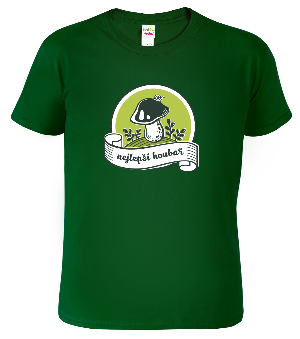 Houbařské tričko - Hřib a slimák Velikost: 2XL, Barva: Lahvově zelená (06)