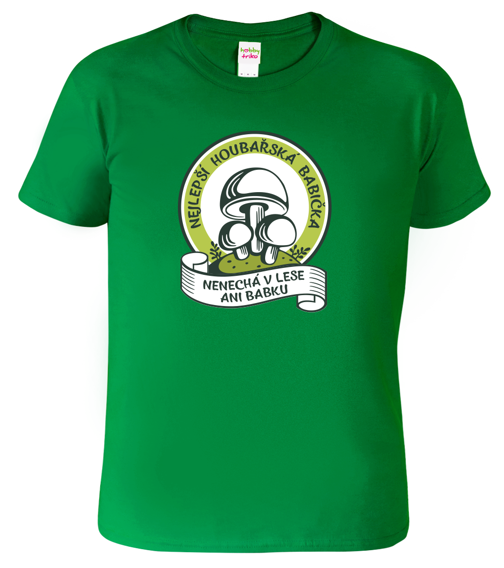 Tričko pro babičku - Nejlepší houbařská babička Velikost: 2XL, Barva: Středně zelená (16), Střih: pánský