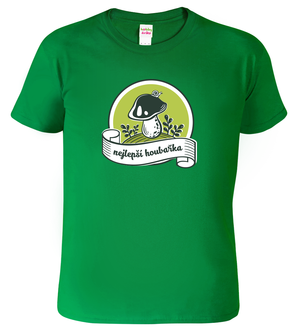Houbařské tričko - Hřib a slimák Velikost: M, Barva: Středně zelená (16), Střih: pánský