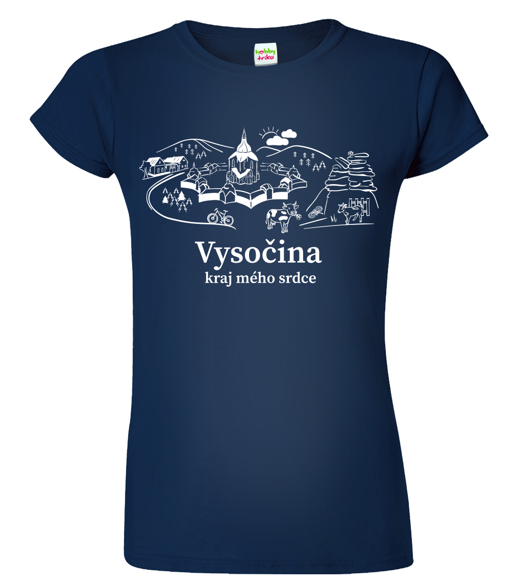 Dámské tričko - Českomoravská vysočina Velikost: XL, Barva: Námořní modrá (02)