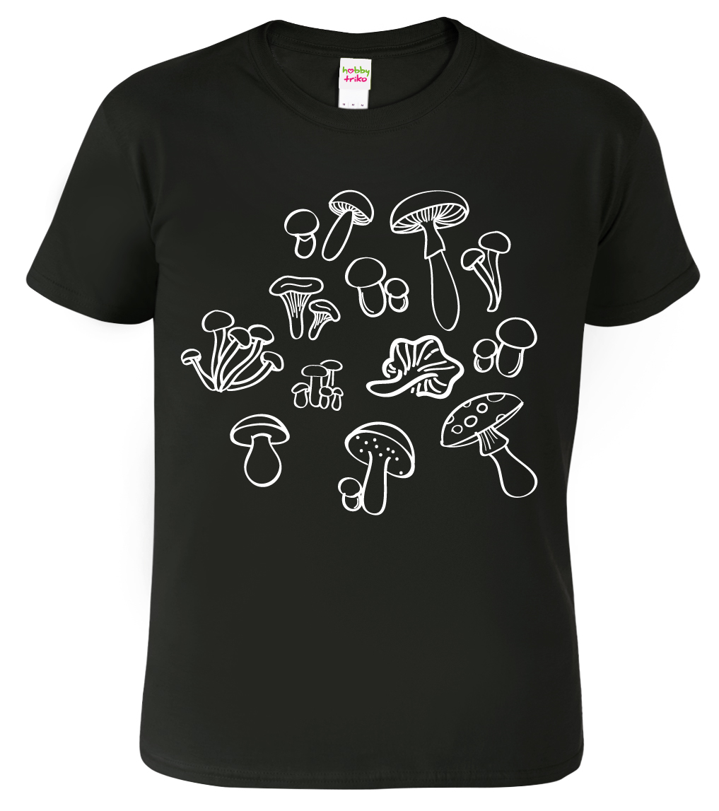 Houbařské tričko - Siluety hub Velikost: L, Barva: Černá (01)