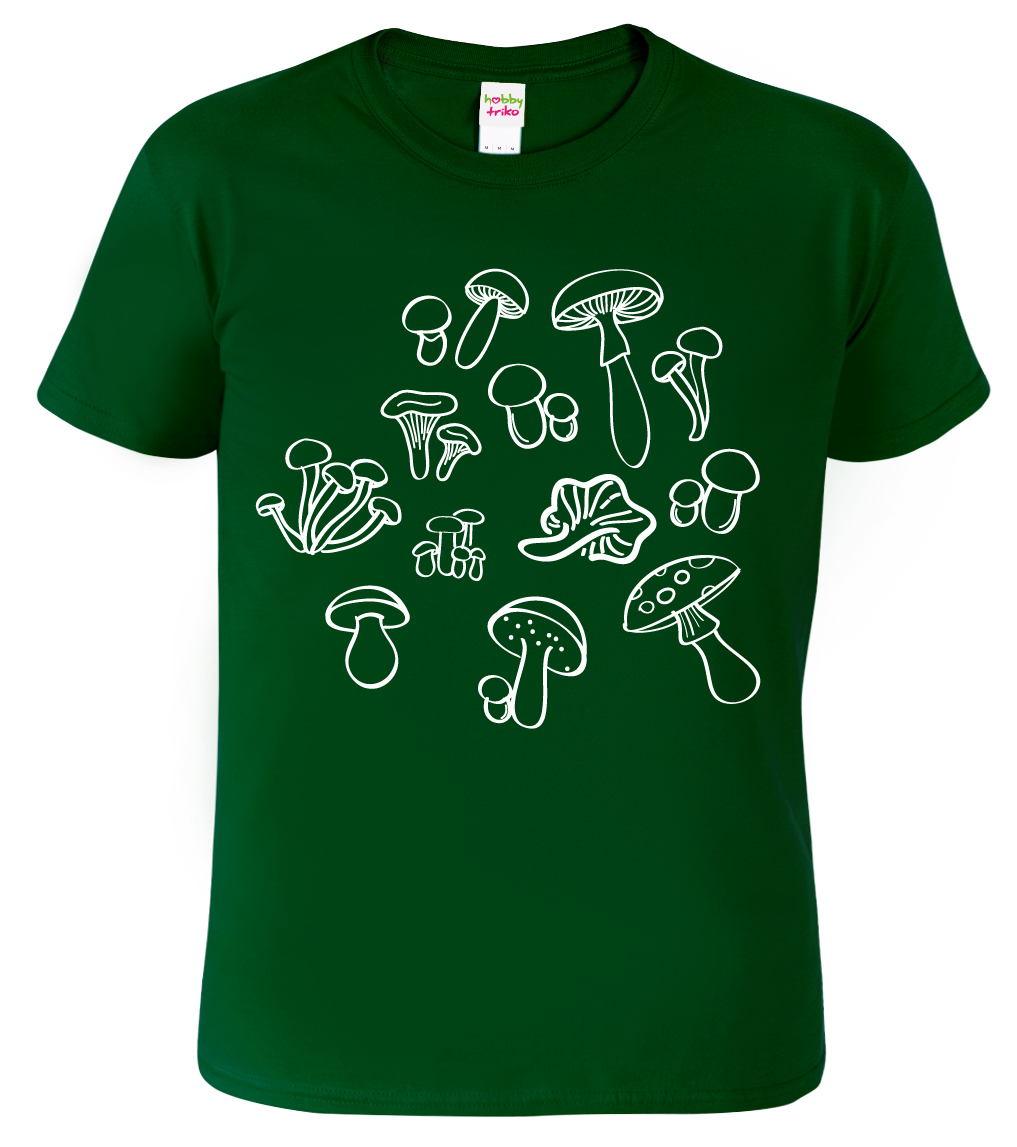 Houbařské tričko - Siluety hub Velikost: 2XL, Barva: Lahvově zelená (06)