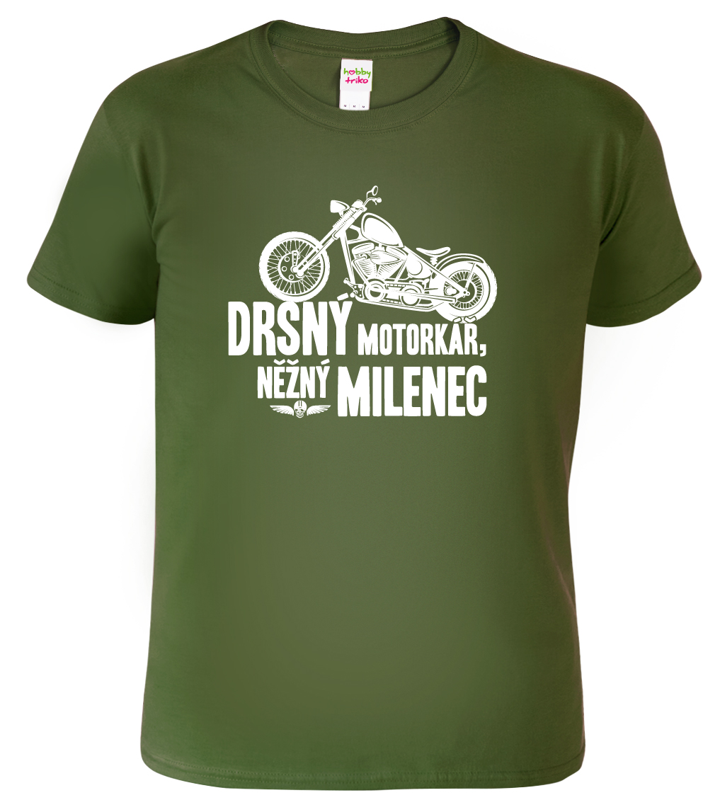 Vtipné tričko pro motorkáře - Drsný motorkář, něžný milenec Velikost: S, Barva: Military (69)