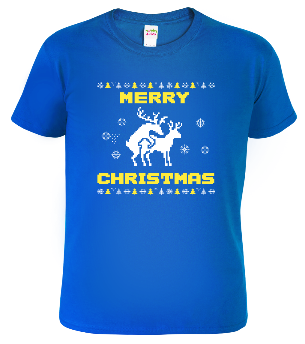 Pánské vánoční tričko - Merry Christmas Velikost: L, Barva: Královská modrá (05)
