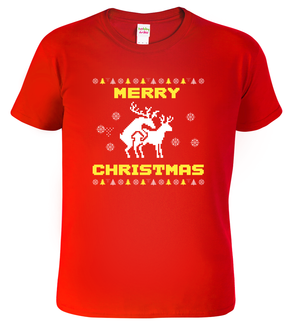 Pánské vánoční tričko - Merry Christmas Velikost: S, Barva: Červená (07)