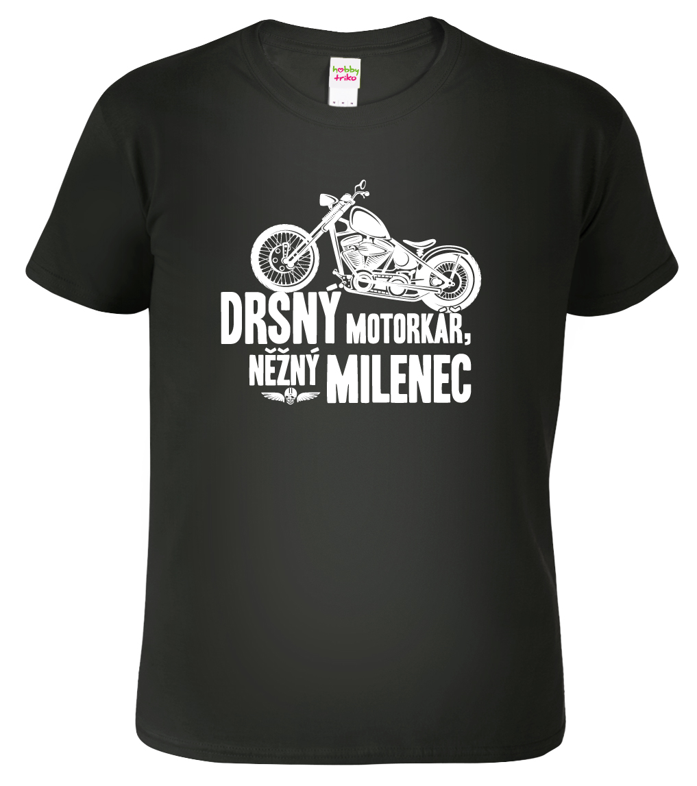 Vtipné tričko pro motorkáře - Drsný motorkář, něžný milenec Velikost: L, Barva: Černá (01)