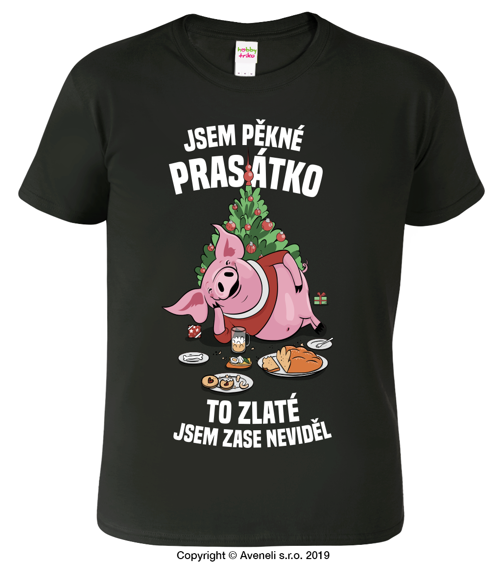 Pánské vánoční tričko - Prasátko Velikost: 2XL, Barva: Černá (01)