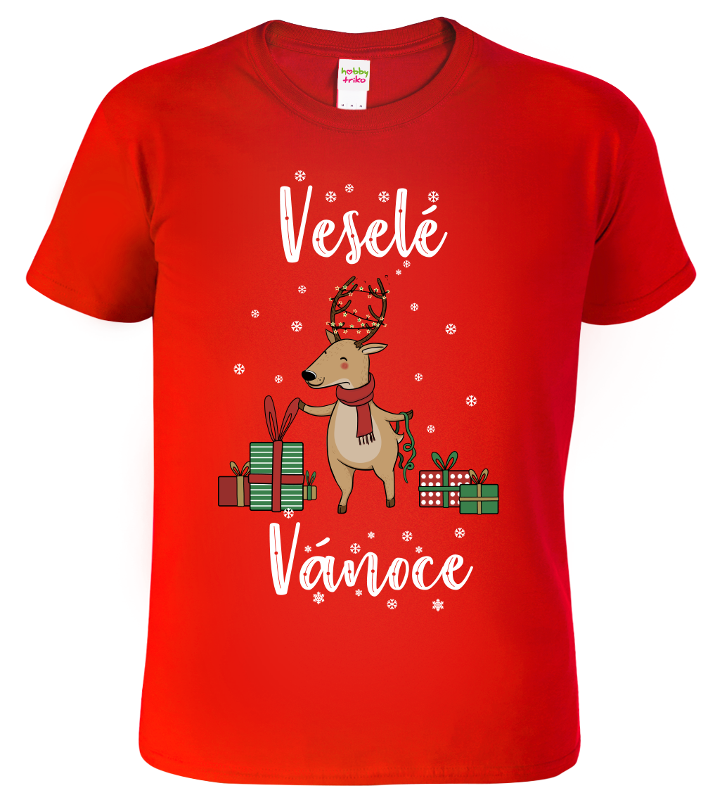 Pánské vánoční tričko - Vánoční sob Velikost: 2XL, Barva: Červená (07)