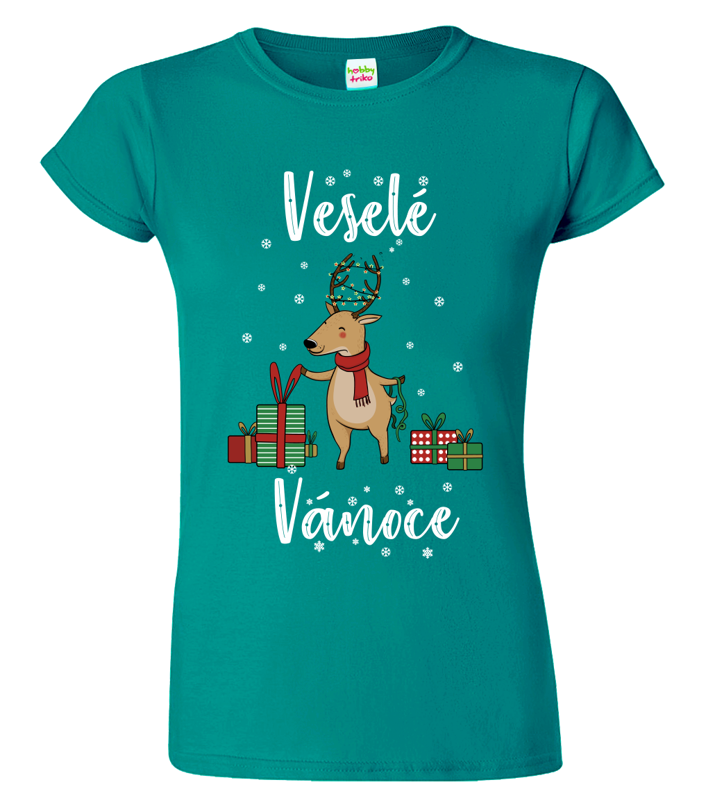 Dámské vánoční tričko - Vánoční sob Velikost: XL, Barva: Emerald (19)
