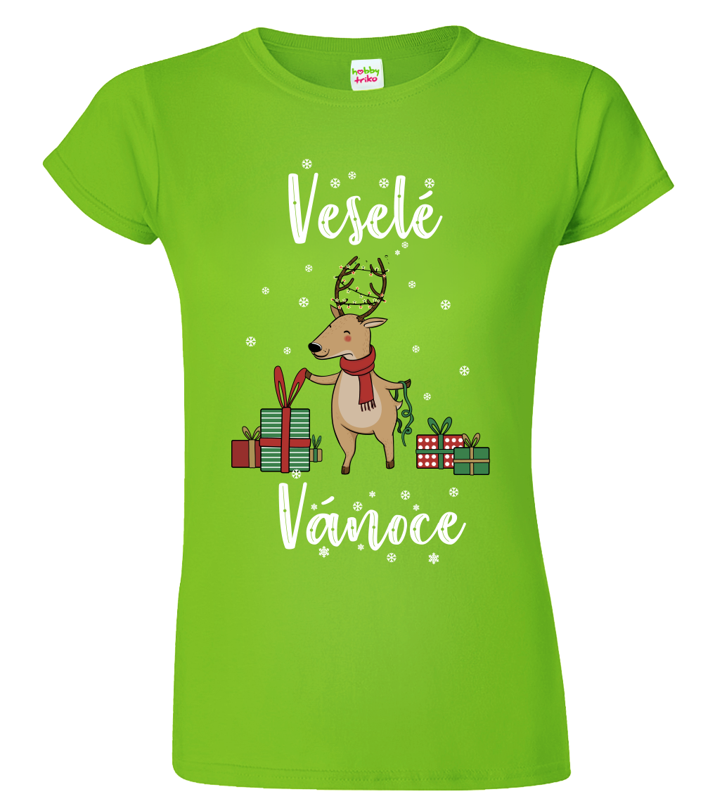 Dámské vánoční tričko - Vánoční sob Velikost: S, Barva: Apple Green (92)