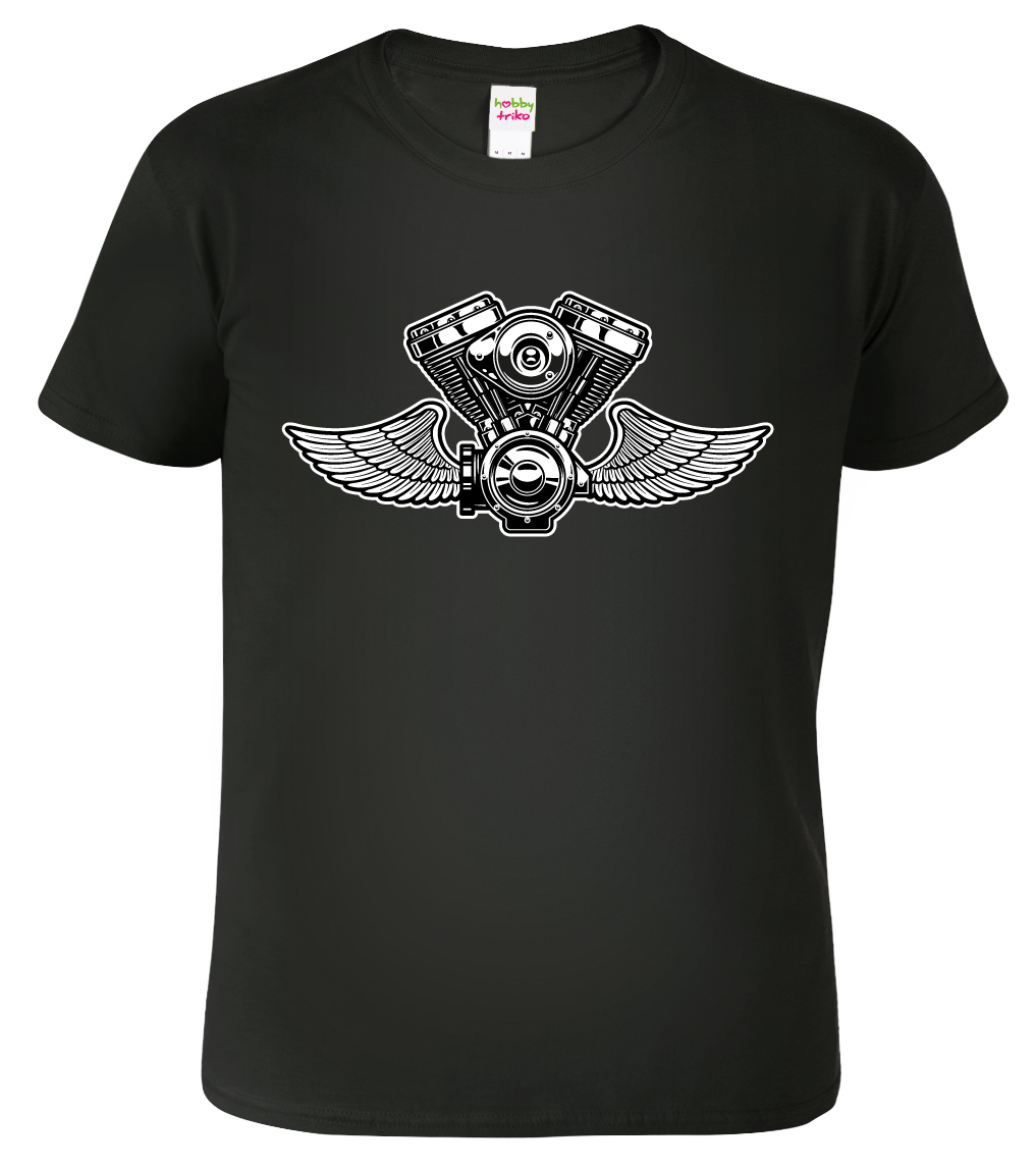 Motorkářské tričko - Okřídlený motor Velikost: 2XL, Barva: Černá (01)
