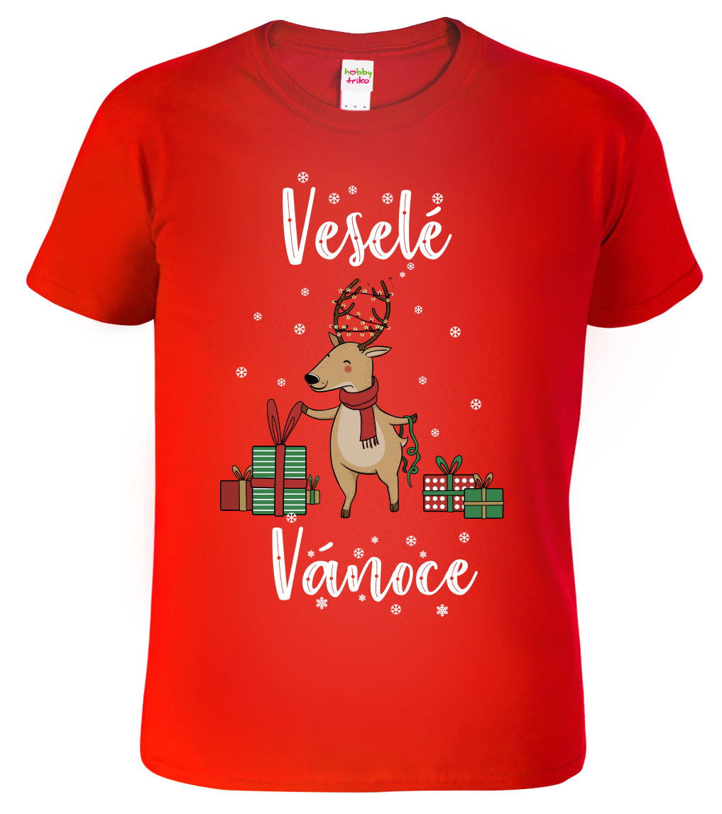 Dětské vánoční tričko - Vánoční sob Velikost: 4 roky / 110 cm, Barva: Červená (07)