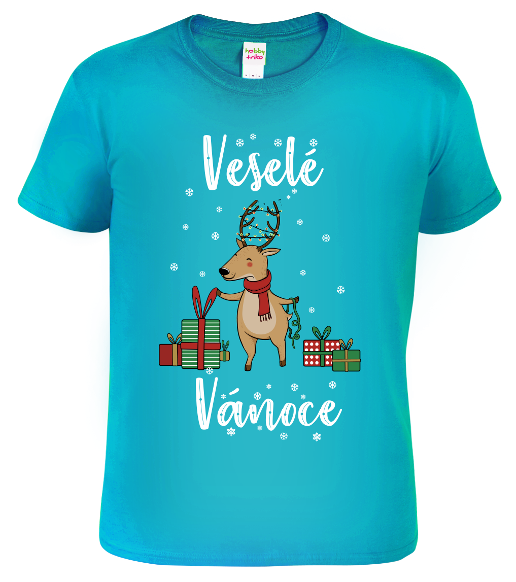 Dětské vánoční tričko - Vánoční sob Velikost: 4 roky / 110 cm, Barva: Tyrkysová (44)