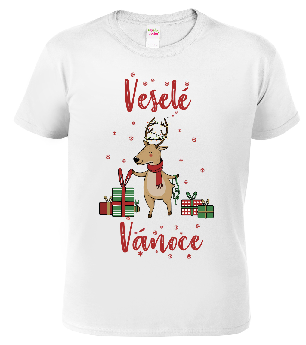 Dětské vánoční tričko - Vánoční sob Velikost: 12 let / 158 cm, Barva: Bílá (00)