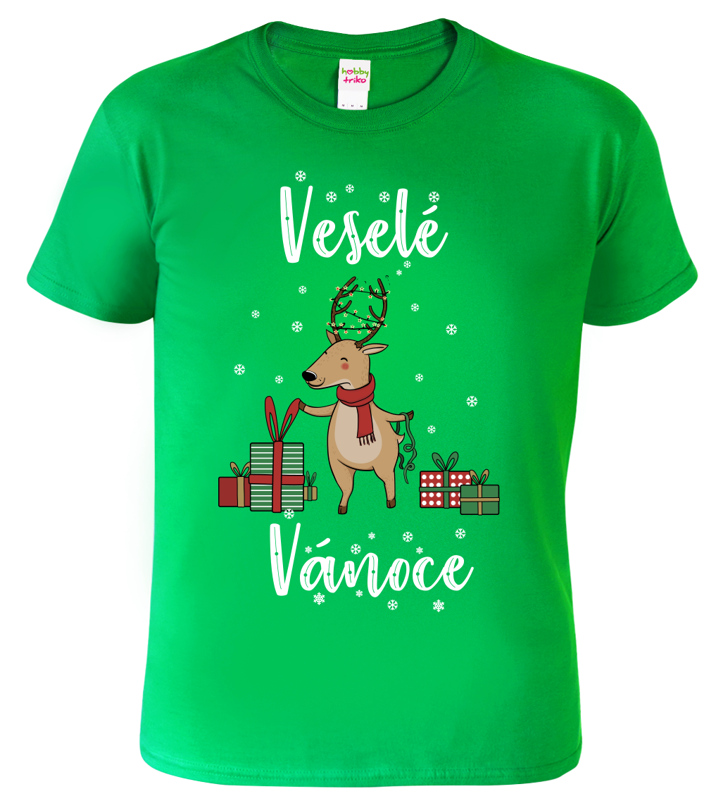 Dětské vánoční tričko - Vánoční sob Velikost: 6 let / 122 cm, Barva: Středně zelená (16)