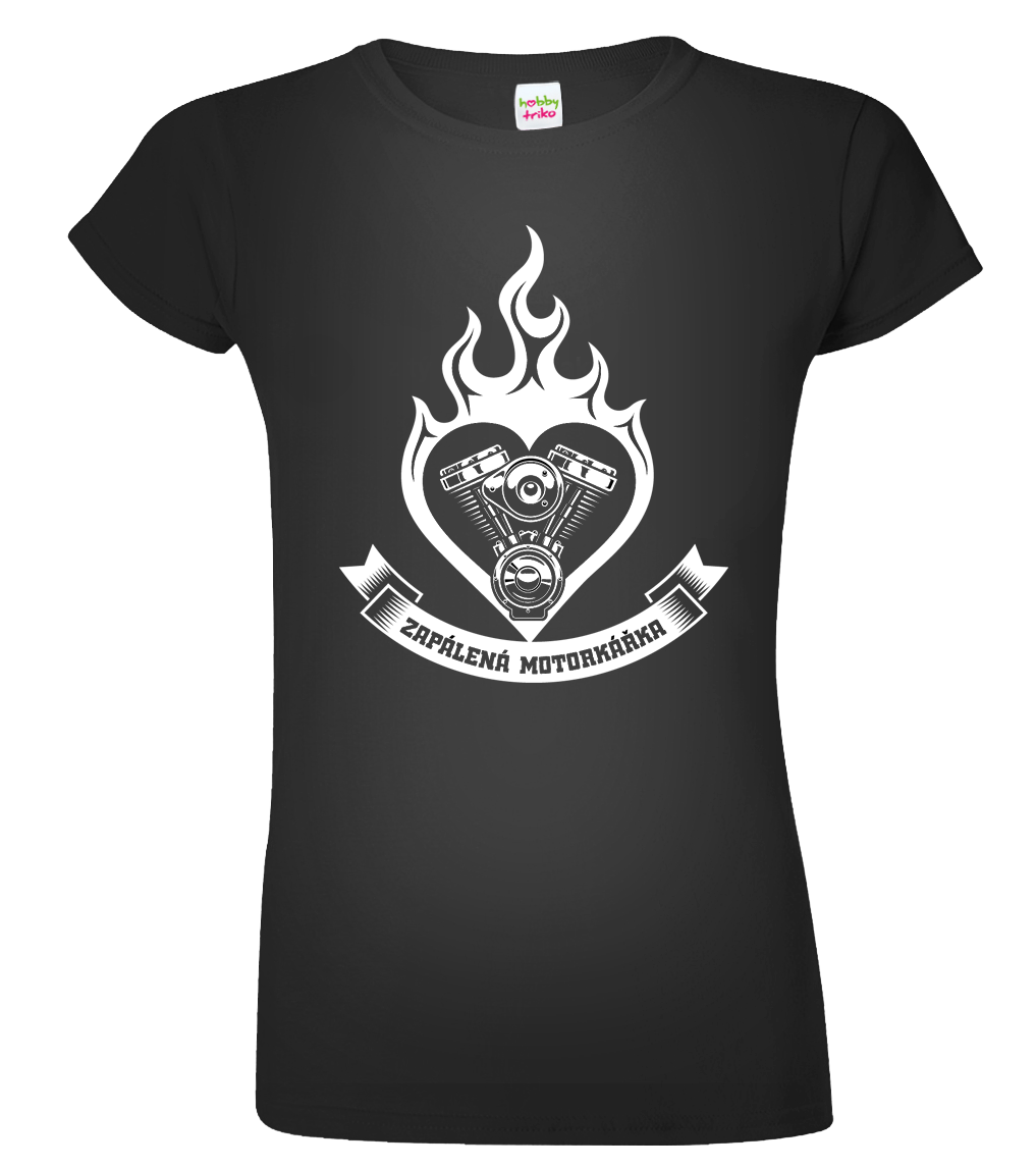 Dámské motorkářské tričko - Zapálená motorkářka Velikost: XL, Barva: Černá (01)
