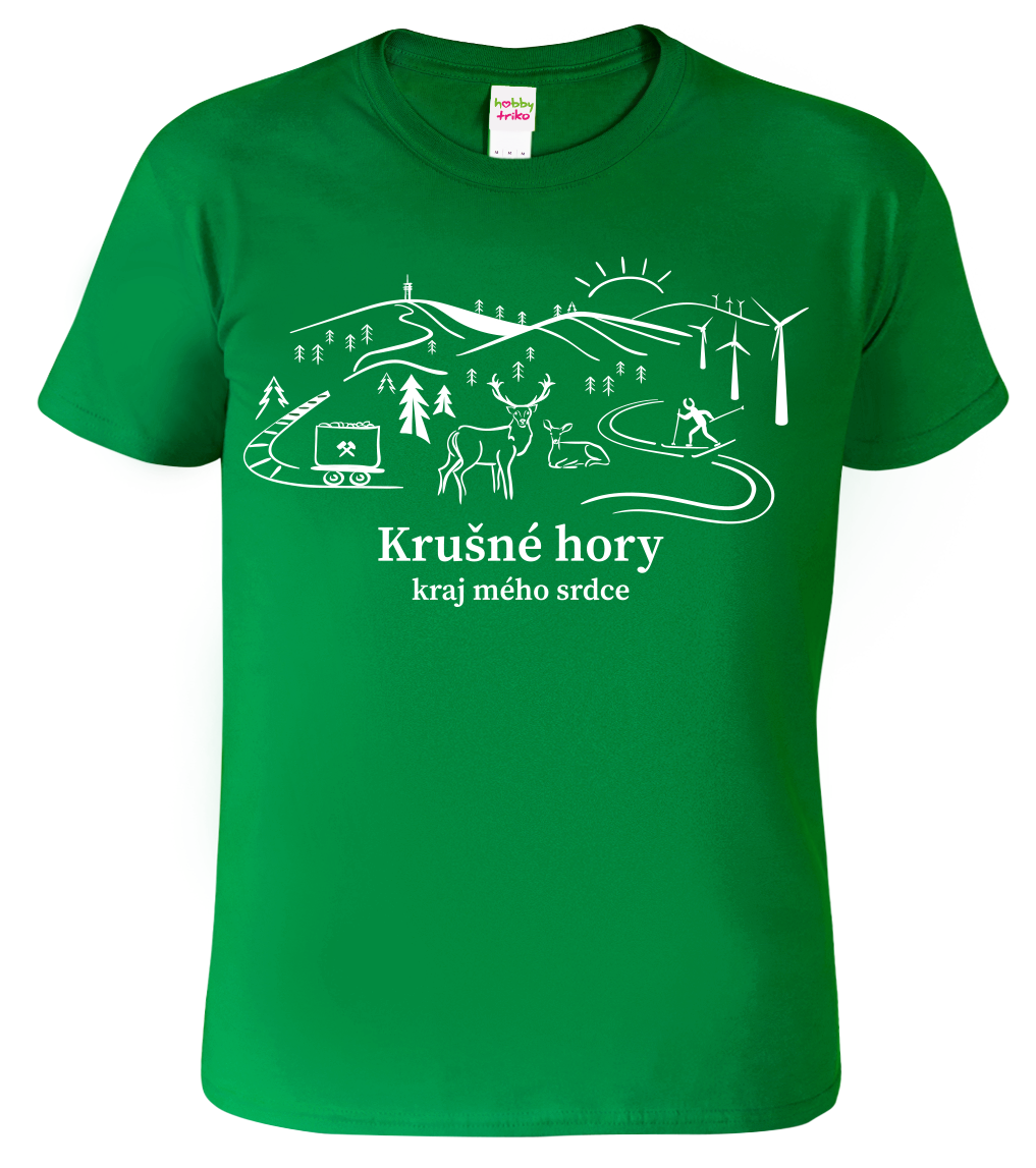 Pánské tričko - Krušné hory Velikost: M, Barva: Středně zelená (16)