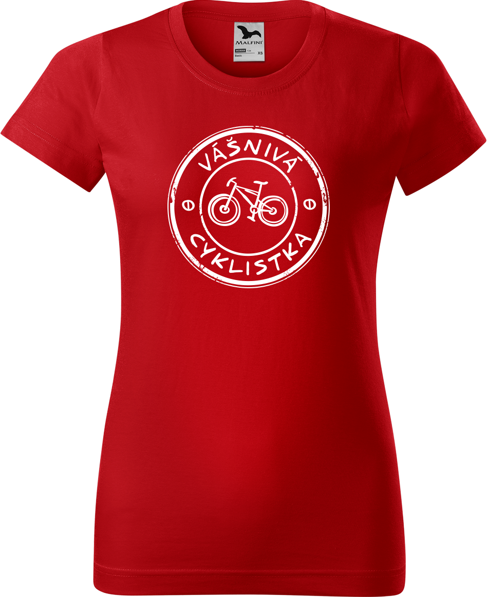 Dámské tričko pro cyklistku - Vášnivá cyklistka Velikost: M, Barva: Červená (07)