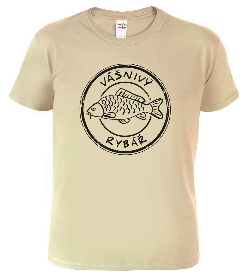 Tričko pro rybáře - Vášnivý rybář (černý potisk) Velikost: M, Barva: Béžová (51)
