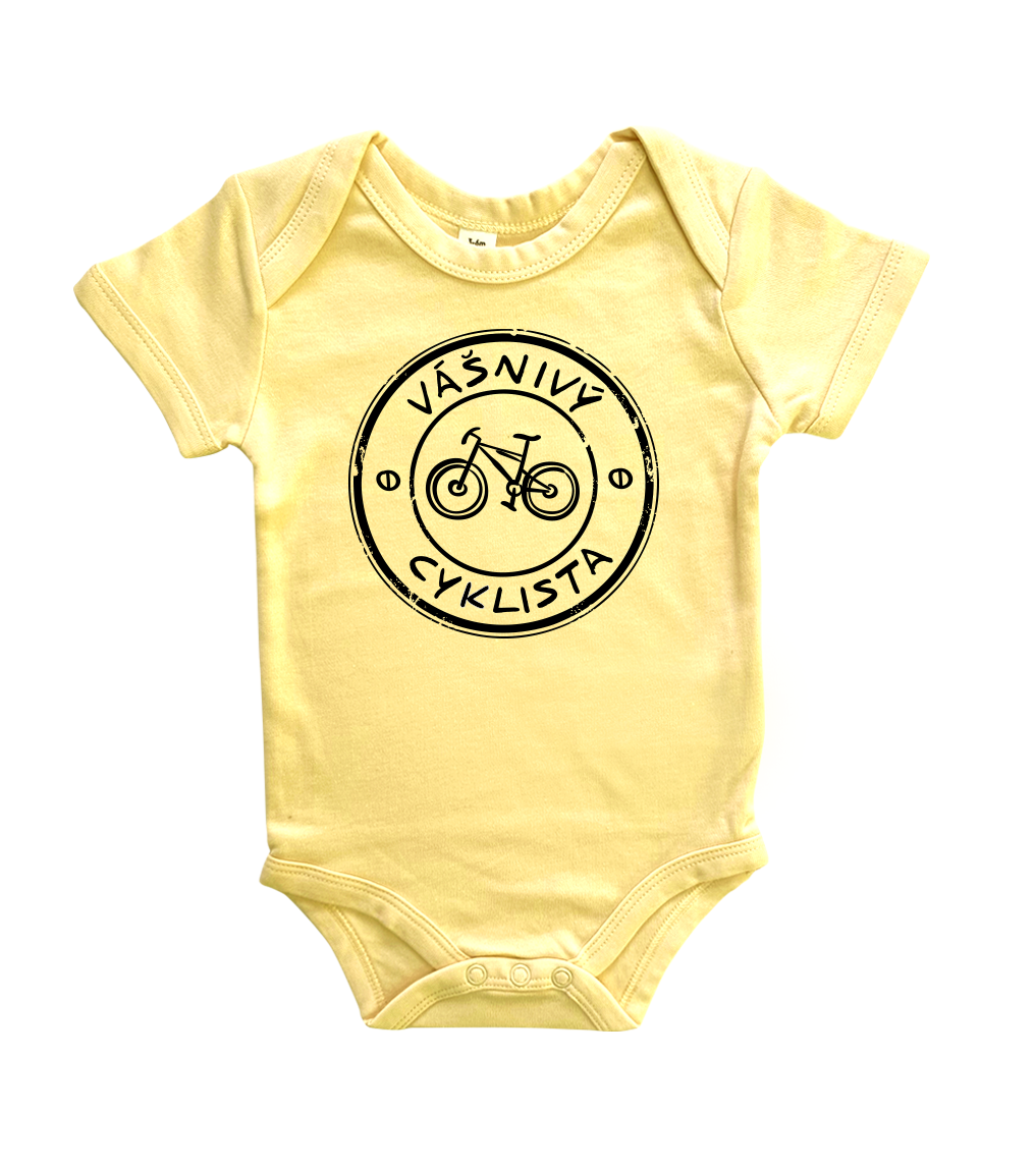 Body dětské - Vášnivý cyklista Velikost: 6-12 m, Barva: Žlutá, Délka rukávu: Krátký rukáv