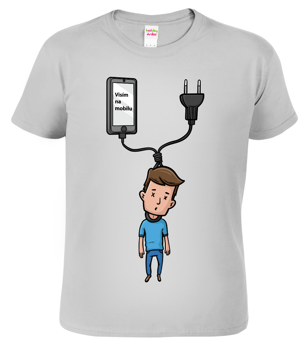 Vtipné tričko - Visím na mobilu Velikost: XL, Barva: Světle šedý melír (03)