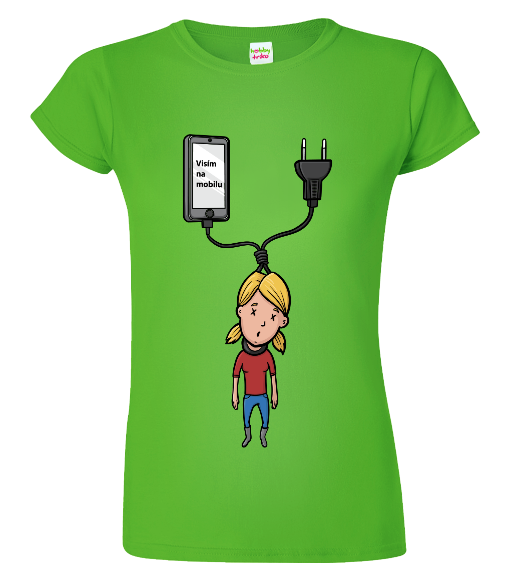 Vtipné tričko - Visím na mobilu Velikost: XL, Barva: Apple Green (92)