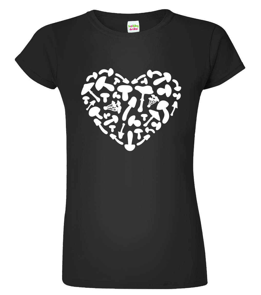 Dámské houbařské tričko - Srdce Velikost: 3XL, Barva: Černá (01)