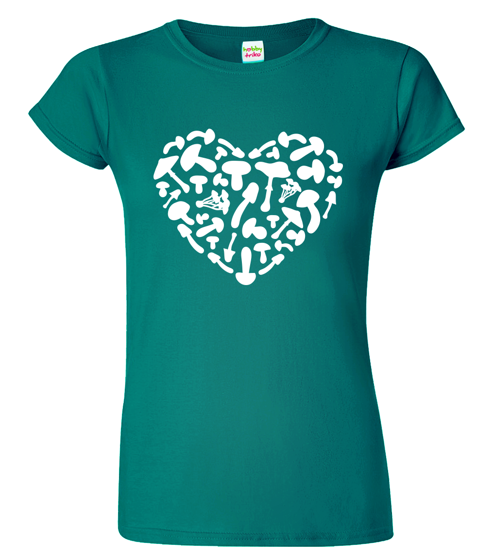 Dámské houbařské tričko - Srdce Velikost: M, Barva: Emerald (19)
