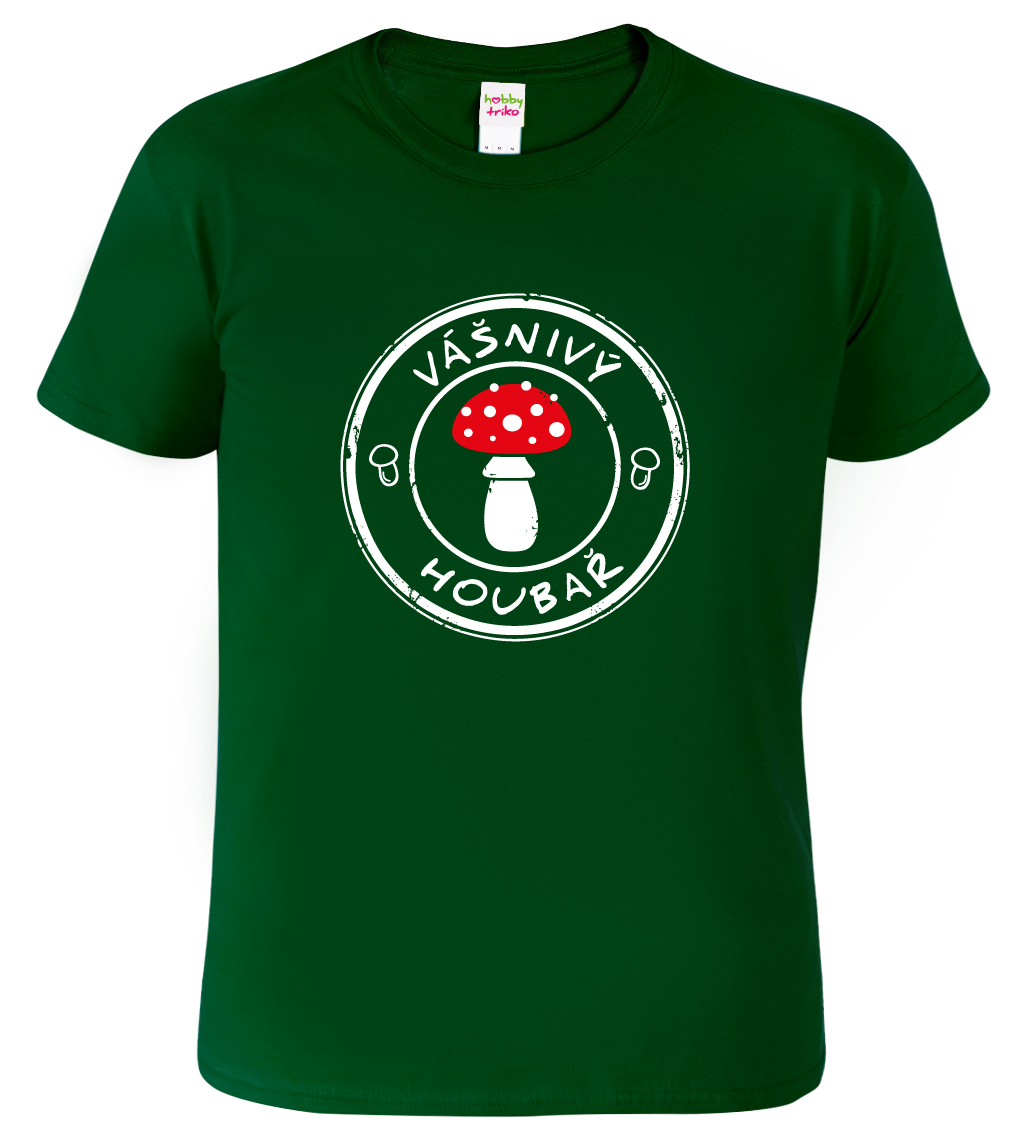 Tričko pro houbaře - Vášnivý houbař - mochomůrka Velikost: L, Barva: Lahvově zelená (06)