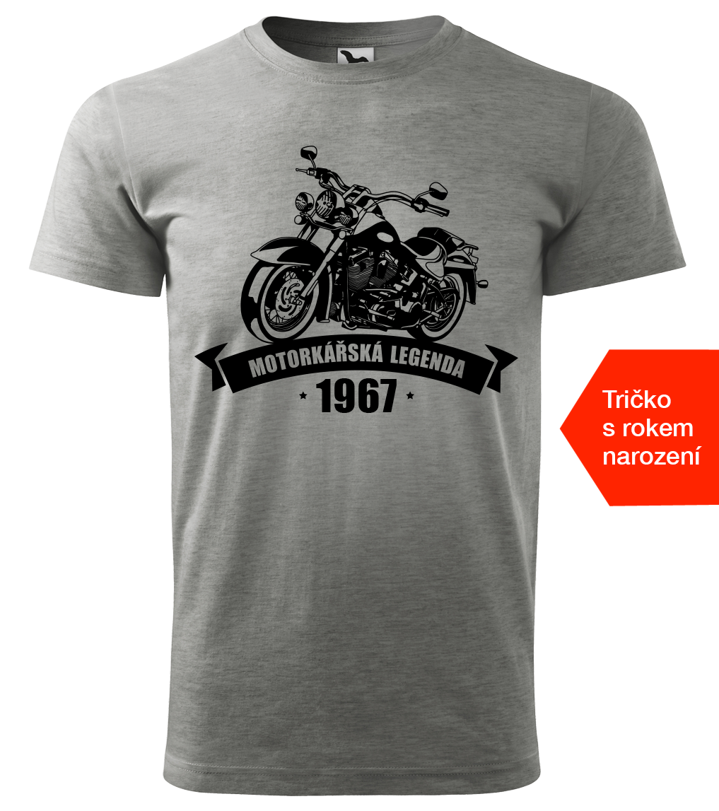 Tričko k narozeninám pro motorkáře - Motorkářská legenda (černý potisk) Velikost: L, Barva: Tmavě šedý melír (12)