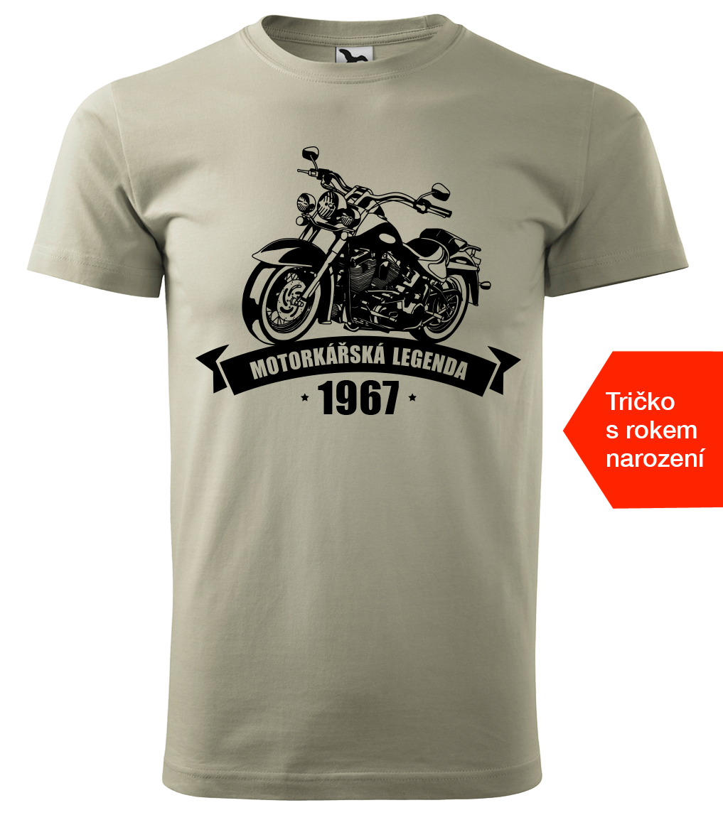 Tričko k narozeninám pro motorkáře - Motorkářská legenda (černý potisk) Velikost: XL, Barva: Světlá khaki (28)