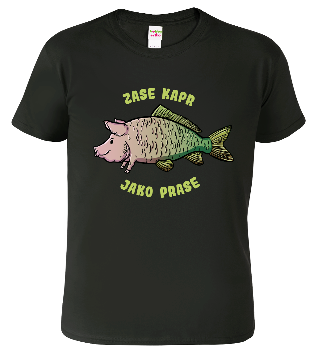 Vtipné tričko pro rybáře - Zase kapr jako prase Velikost: L, Barva: Černá (01)