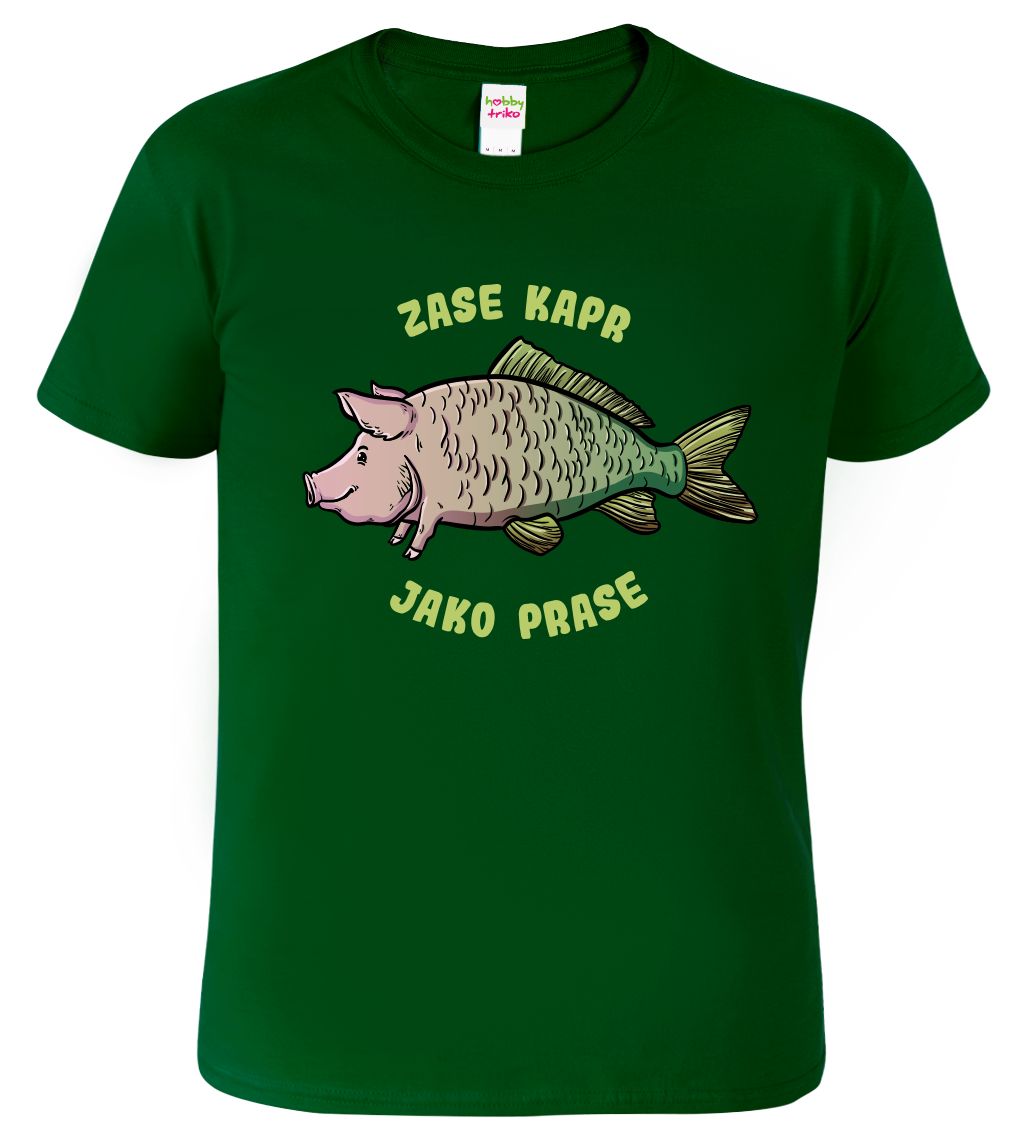Vtipné tričko pro rybáře - Zase kapr jako prase Velikost: 2XL, Barva: Lahvově zelená (06)