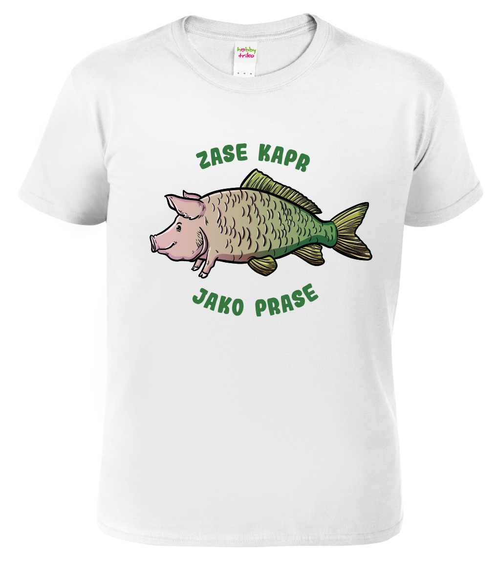 Dětské rybářské tričko - Zase kapr jako prase Velikost: 10 let / 146 cm, Barva: Bílá (00)