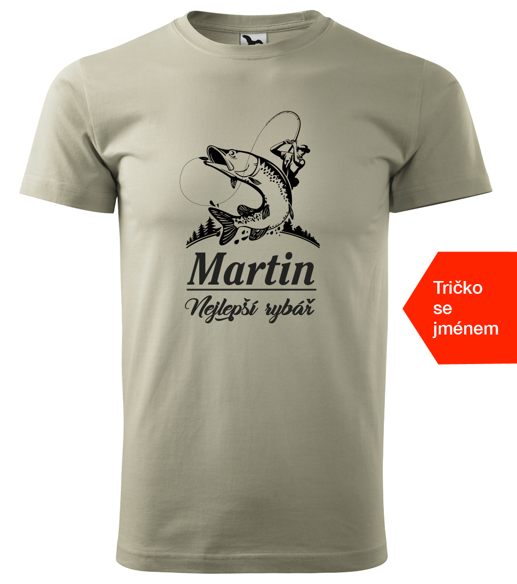Rybářské tričko se jménem - Nejlepší rybář Velikost: S, Barva: Světlá khaki (28)