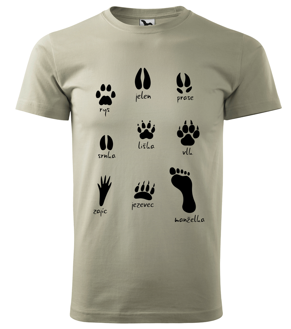 Myslivecné tričko - Stopy divé zvěře (černý potisk) Velikost: L, Barva: Světlá khaki (28)