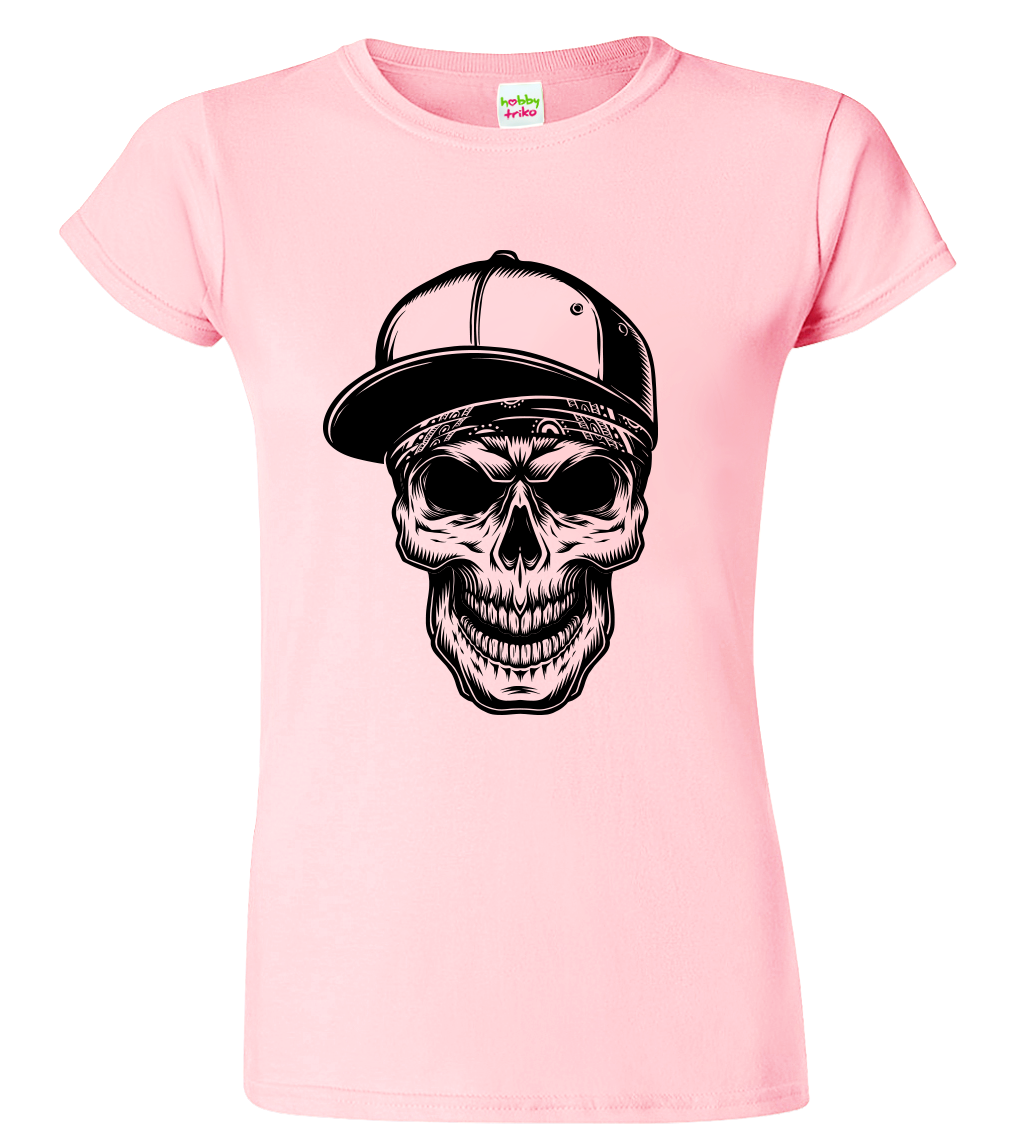 Dámské tričko s lebkou - Kšiltovka Velikost: XL, Barva: Růžová (30)