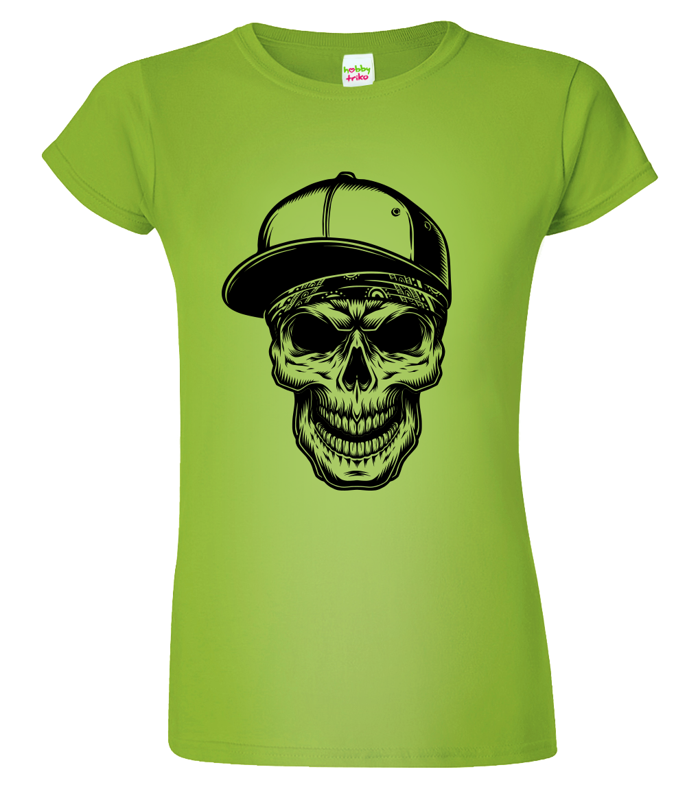 Dámské tričko s lebkou - Kšiltovka Velikost: L, Barva: Apple Green (92)